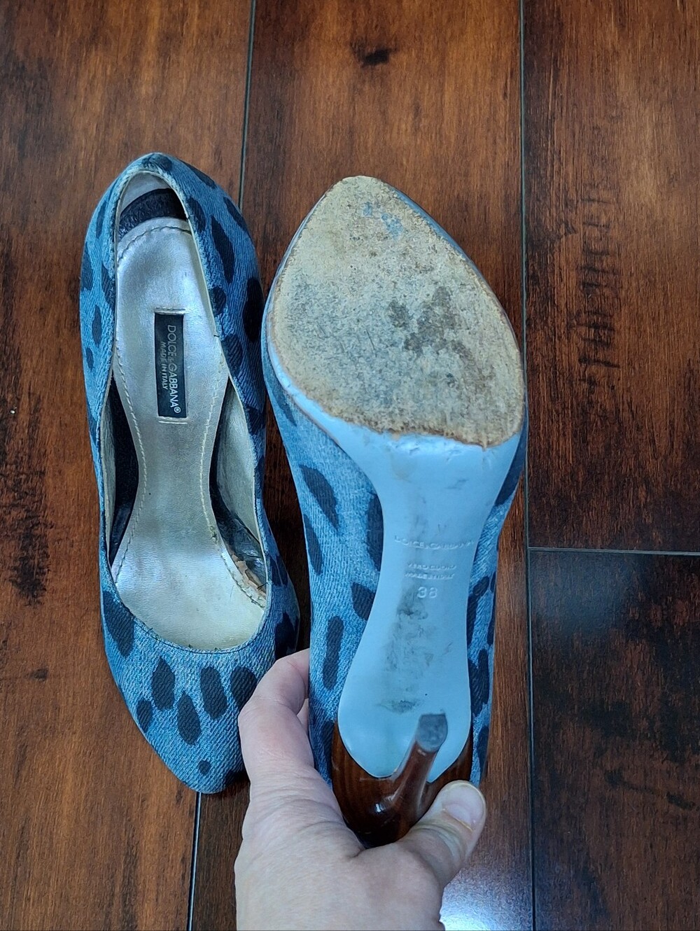 Dolce & Gabbana Blue Leopard Print Denim Pumps Heels EU 38 US 7.5 Made in Italy - Picture 8 of 9